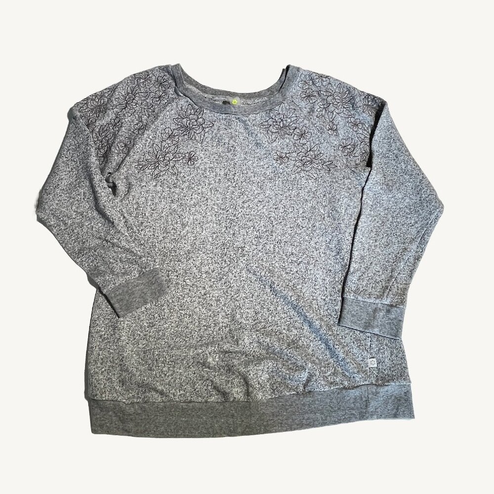 Essence By Thyme Maternity Grey Crewneck Sweater with Floral Embroidery Size XL